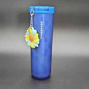 Starbucks Blue Tumbler with Flower Charm